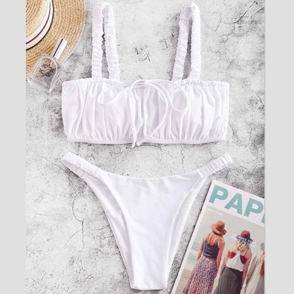 nwt zaful ruffle bandeau high cut bikini set